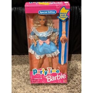 Party Time Barbie Doll Special Edition Mattel Watch Really Works Blue Dress